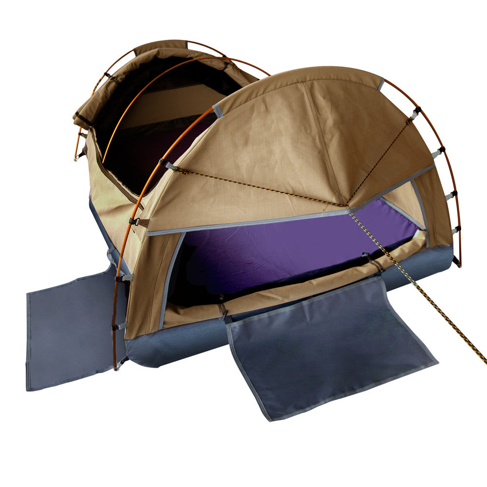 King Single Camping Canvas Swag Tent Beige with Air Pillow