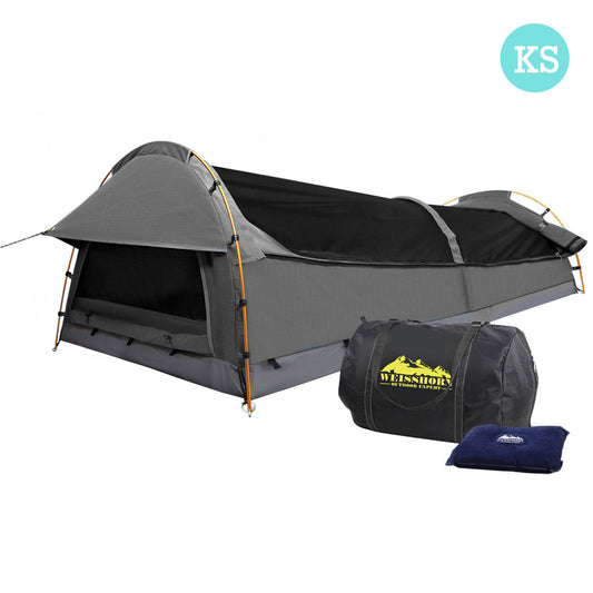 King Single Camping Canvas Swag Tent Grey with Air Pillow