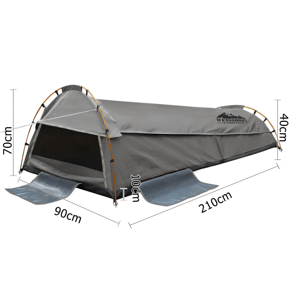 King Single Camping Canvas Swag Tent Grey with Air Pillow