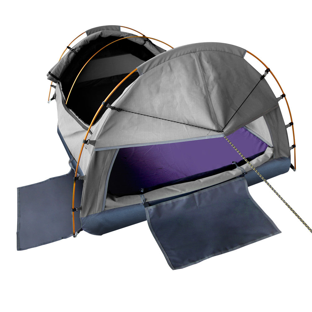 King Single Camping Canvas Swag Tent Grey with Air Pillow