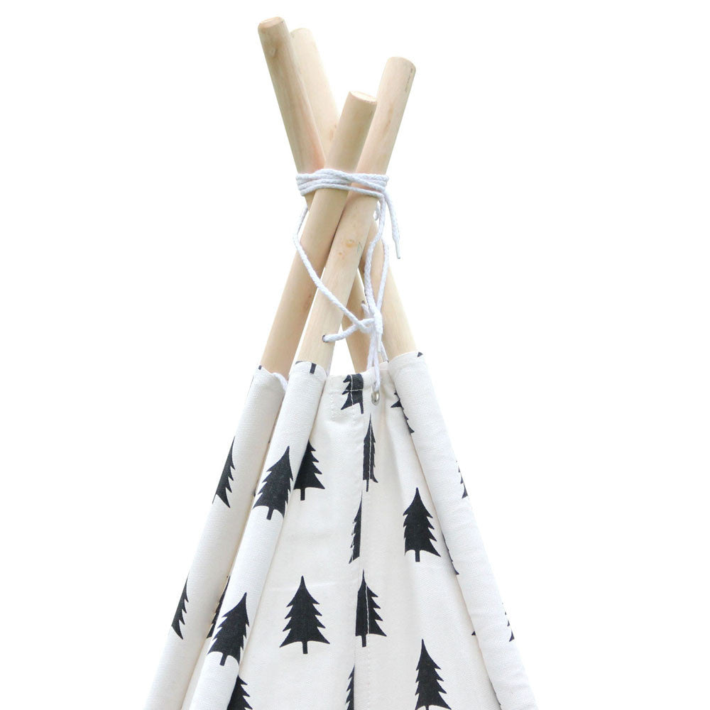 4 Poles Teepee Tent w/ Storage Bag Black White