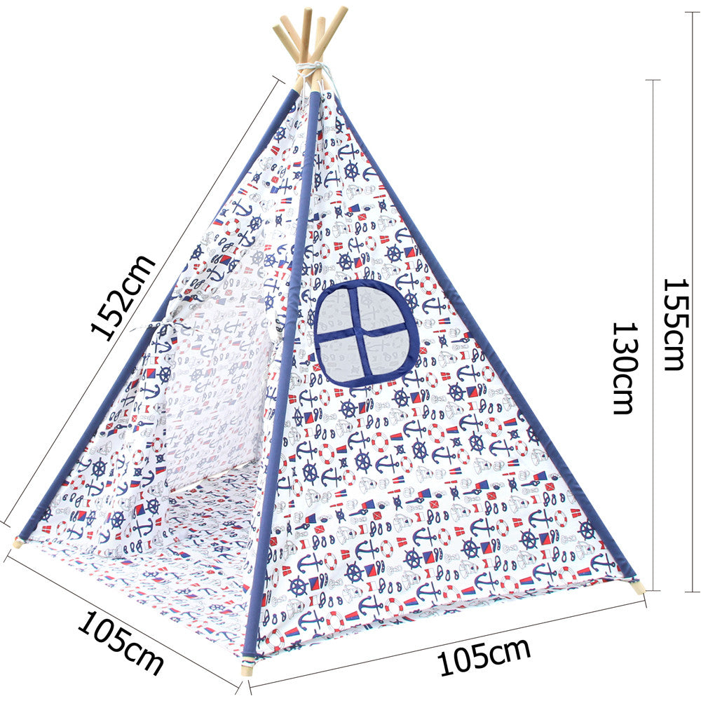 5 Poles Teepee Tent w/ Storage Bag White Green