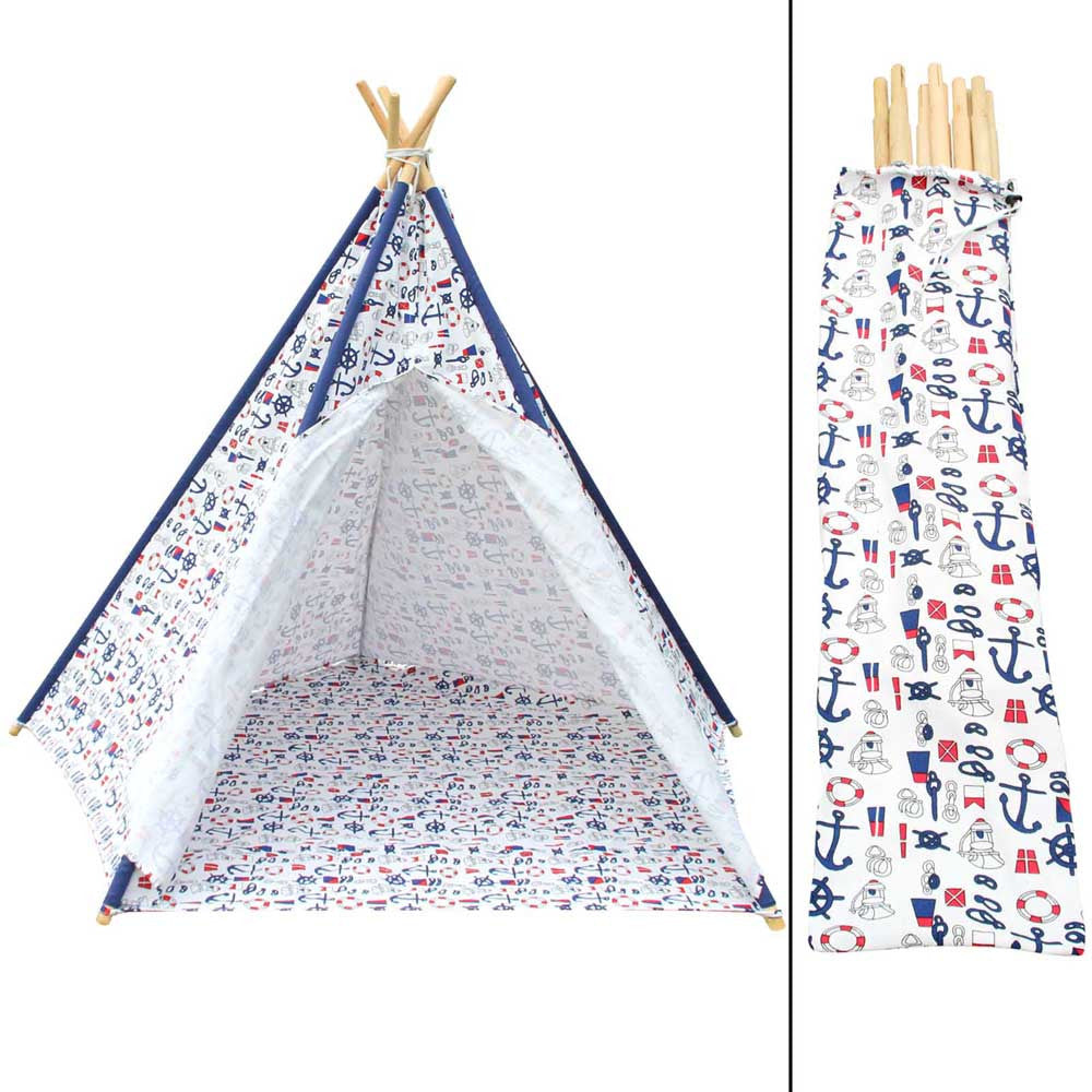 5 Poles Teepee Tent w/ Storage Bag White Green