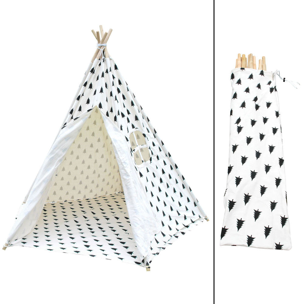 5 Poles Teepee Tent w/ Storage Bag Black White