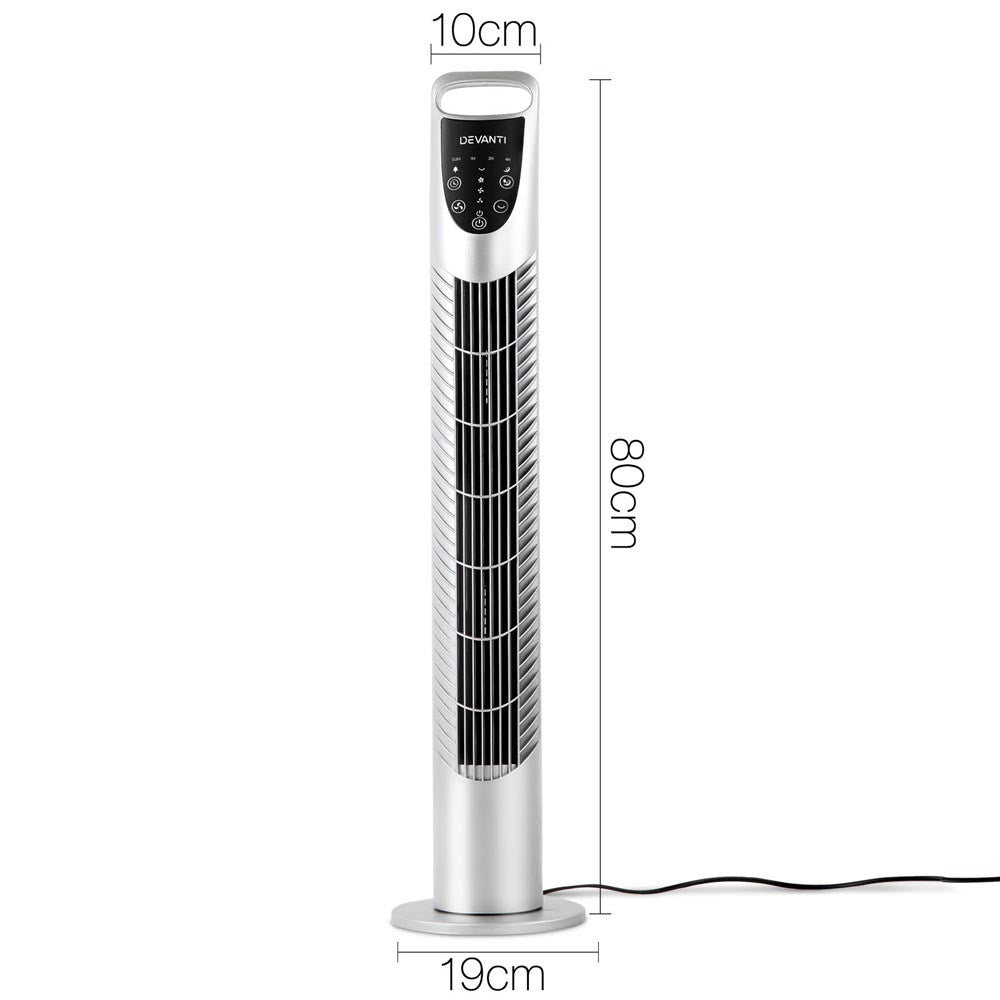 3 Speed Tower Fan  with Remote Control - Silver