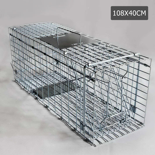 Humane Animal Trap Cage 108 x 40 x 45cm Silver