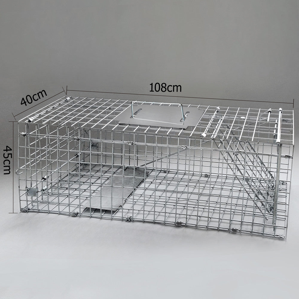 Humane Animal Trap Cage 108 x 40 x 45cm Silver