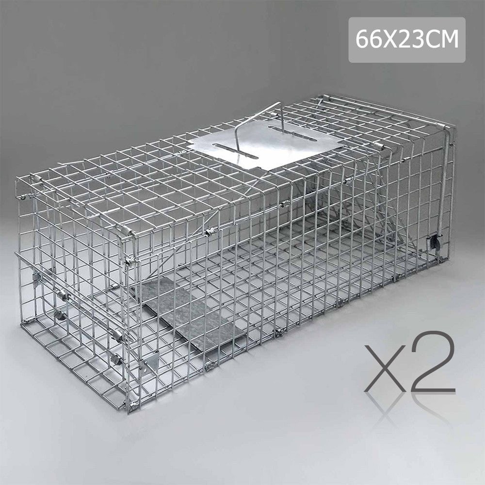 Set of 2 Humane Animal Trap Cage 66 x 23 x 25cm Silver