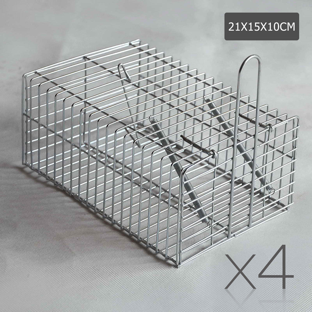 Set of 4 Humane Animal Trap Cage 23 x 15 x 10cm Silver