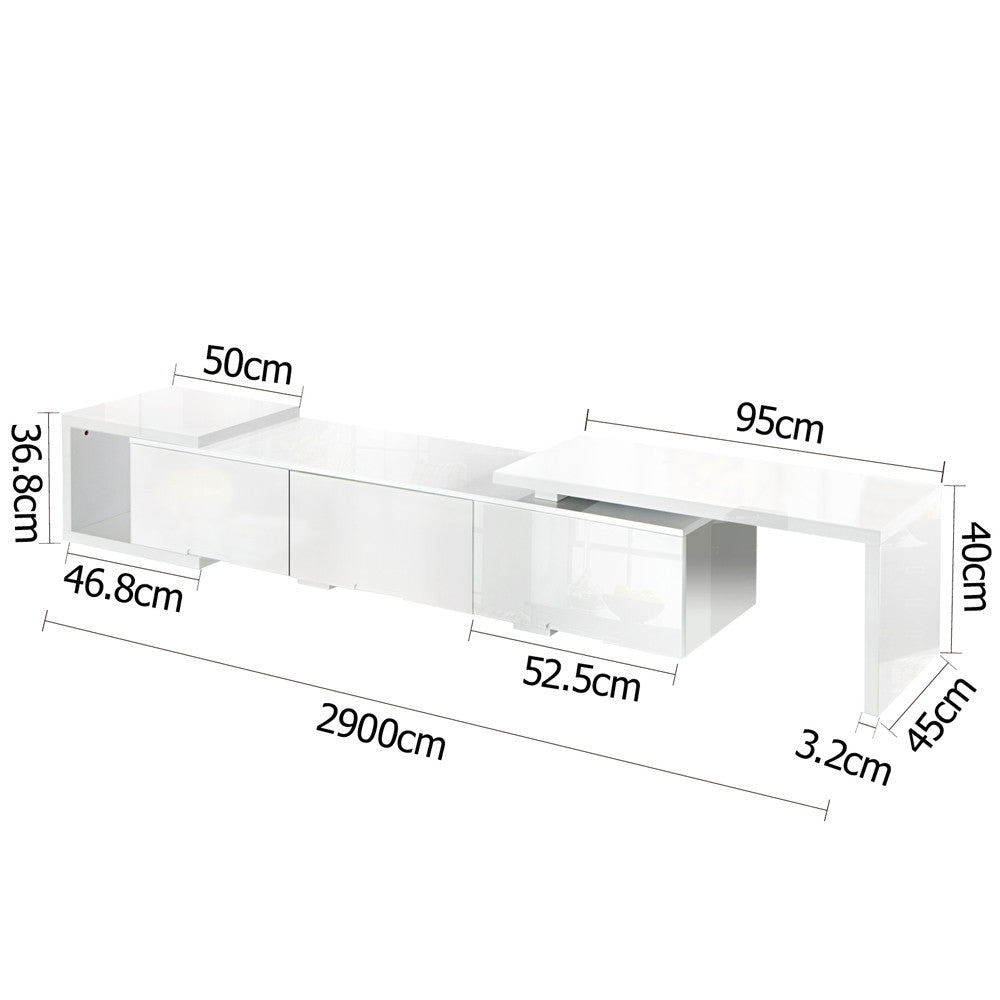 High Gloss Adjustable TV Stand Entertainment Unit 290 cm White