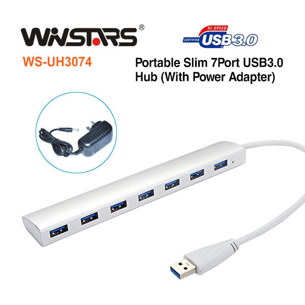 Portable slim 7-Port USB3.0 Hub with Power Adapter (SAA approval Power)