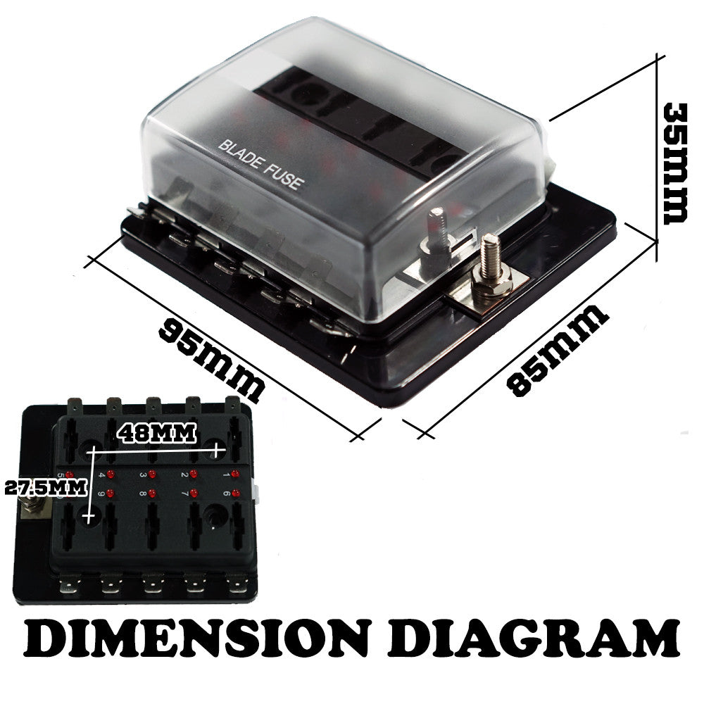 ATO 10 Way Blade Fuse Holder Box LED Light 12-32V Circuit Caravan Truck Car 4X4