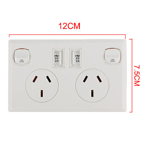 10A Double Australian USB Power Point Power Supply Wall Plug 2 Socket Switch