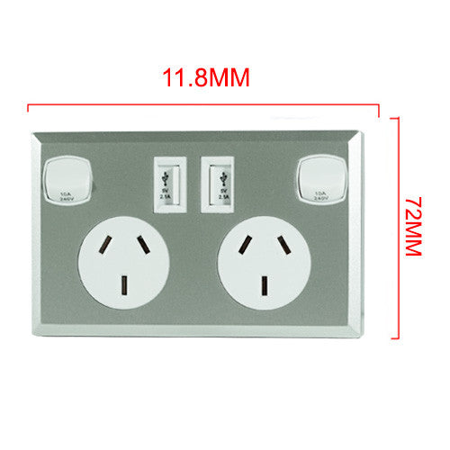 10A Double Australian USB Power Point Supply 2 Socket Switch Wall Plug Silver