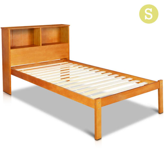 Singe Pine Wood Bed Frame with Storage Shelf