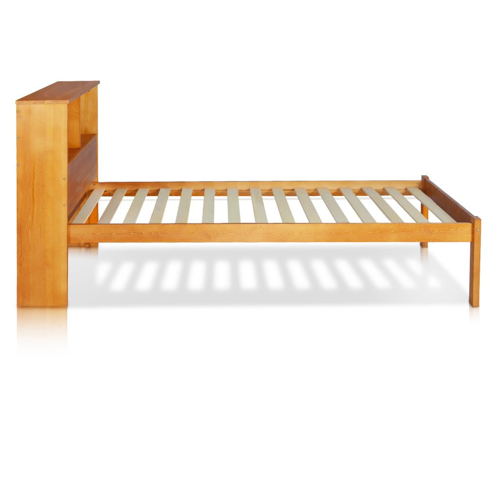 Singe Pine Wood Bed Frame with Storage Shelf