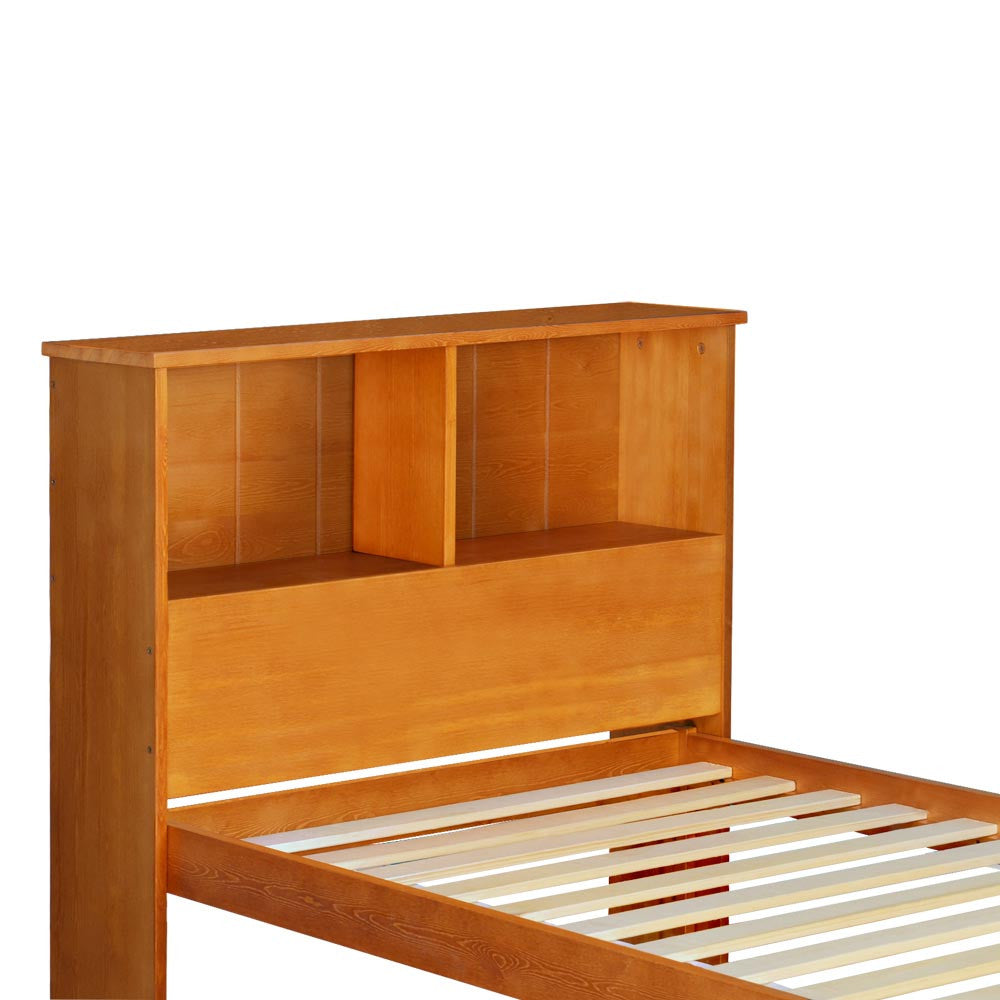 Singe Pine Wood Bed Frame with Storage Shelf