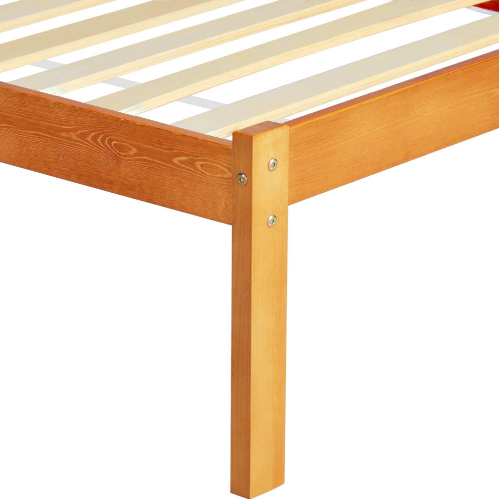 Singe Pine Wood Bed Frame with Storage Shelf