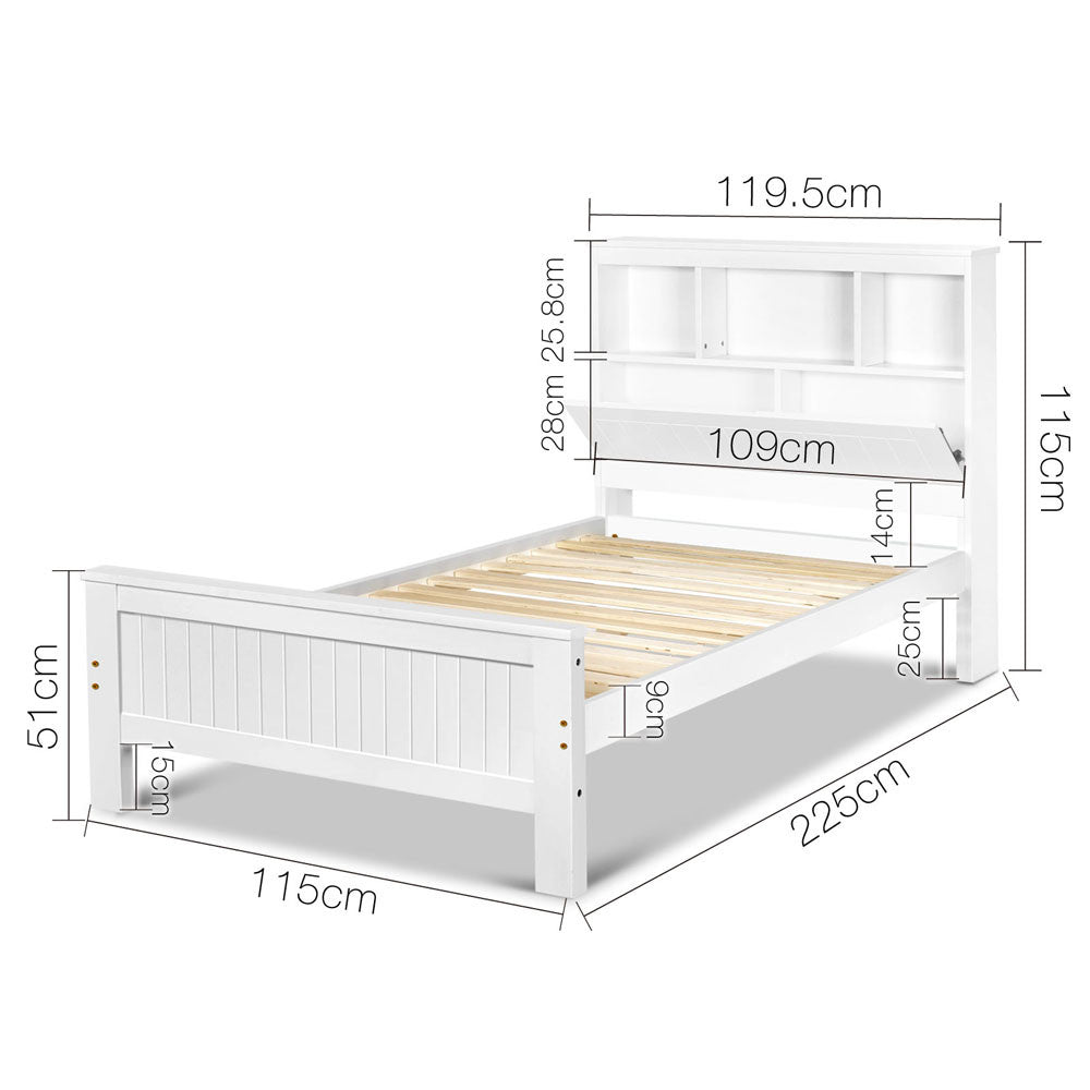 King Single Wooden Bedframe with Storage Shelf