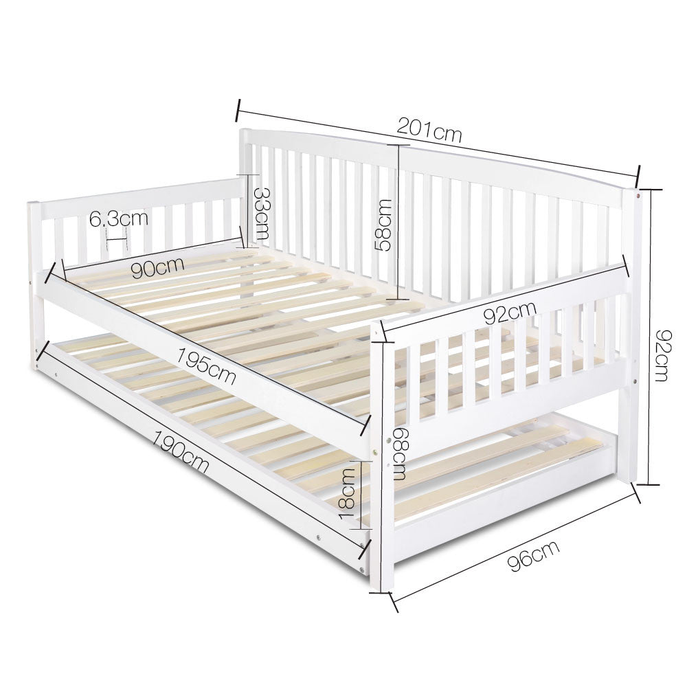 Wooden Bed Frame with Trundle - Single