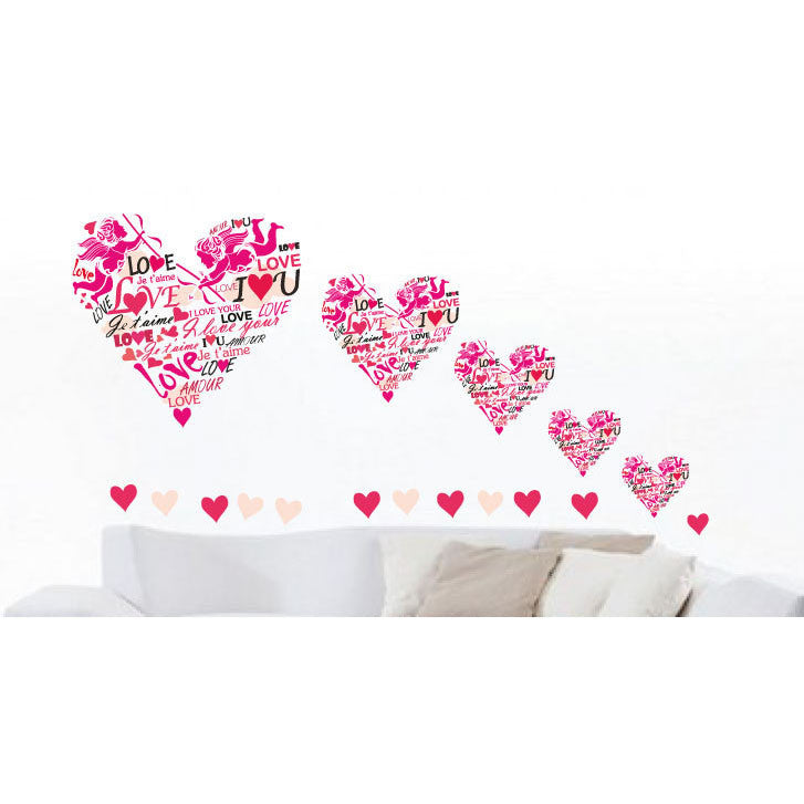 Large Size Pink Cupid Love Hearts Wall Stickers - Totally Movable
