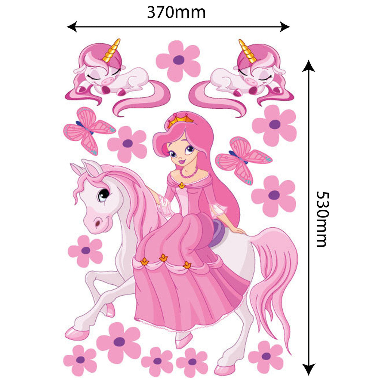 Large Size Princess on a horse with unicorns Wall Sticker - Totally Movable