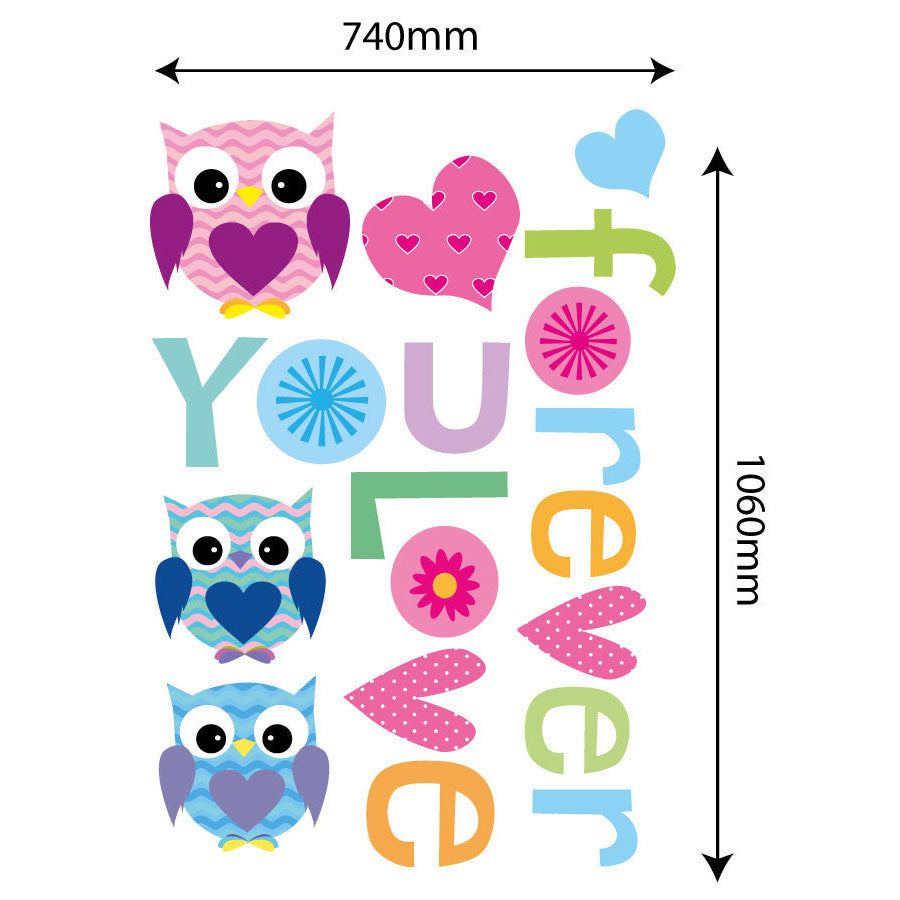 Extra Large Size Love Forever Owls Wall Sticker - Totally Movable