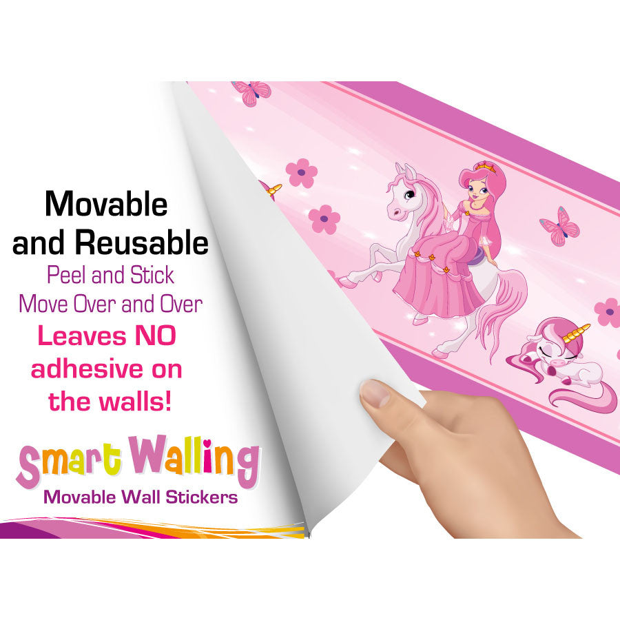 Princess and Unicorns Wall Border Stickers - Totally Movable