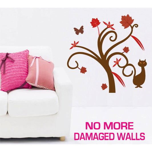 Medium Size Gorgeous Tree and Cat Wall Stickers - Totally Movable