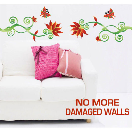 Large Size Adorable Red Flower Vine Wall Stickers - Totally Movable