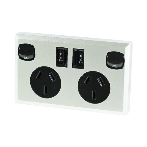 10A Double Australian USB Power Point Supply 2 Socket Switch Wall Plug Black