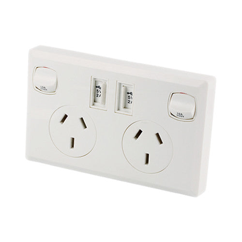 10A Double Australian USB Power Point Power Supply Wall Plug 2 Socket Switch