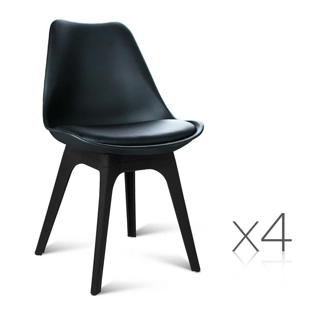 Set of 4 Replica Eames DSW PU Leather Chair Black