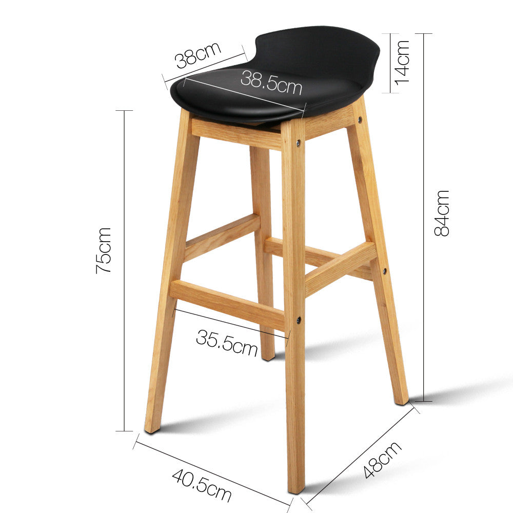 Set of 2 High Seat Back Barstools Black