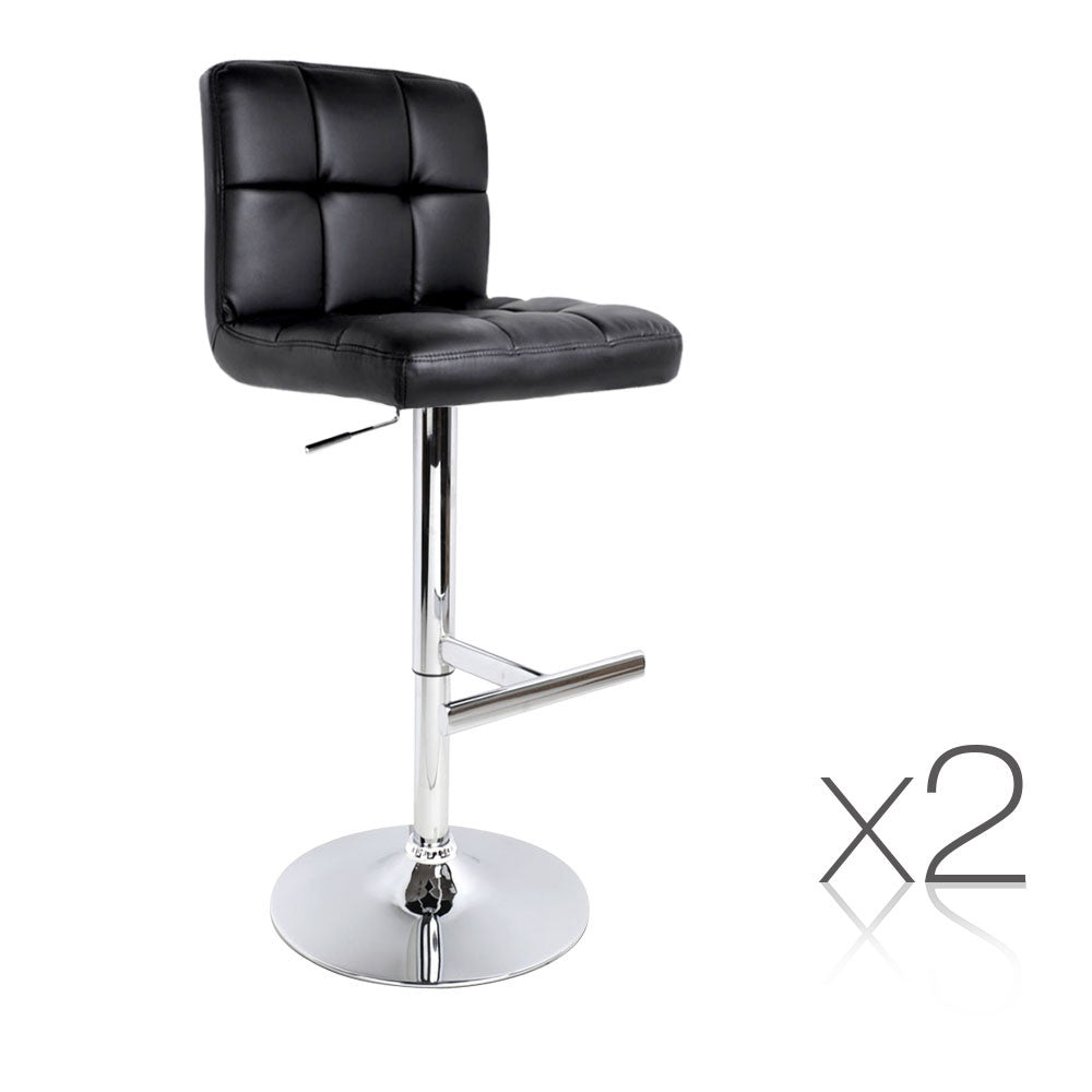 Set of 2 PU Leather Kitchen Bar Stool Black