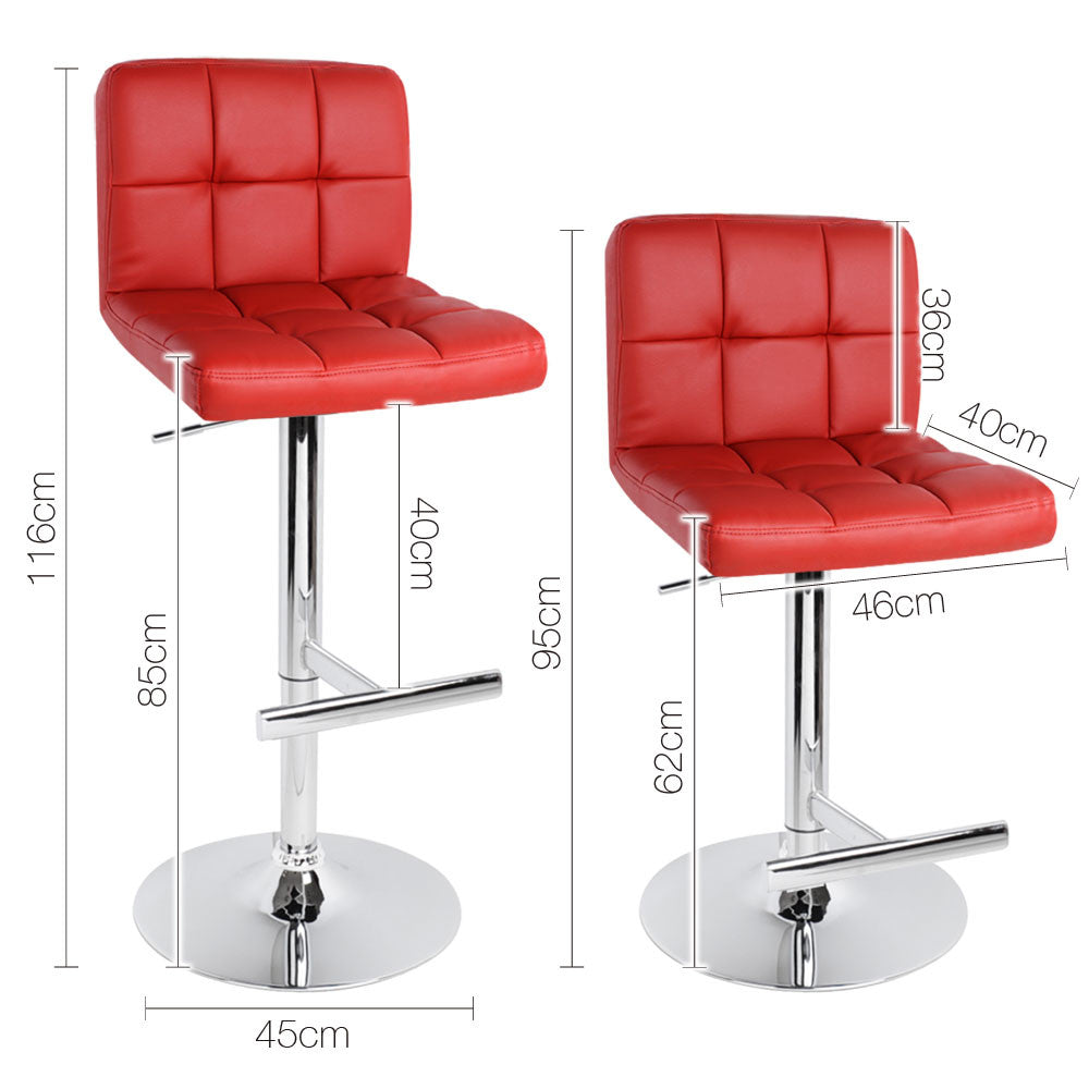 Set of 2 PU Leather Kitchen Bar Stool Red