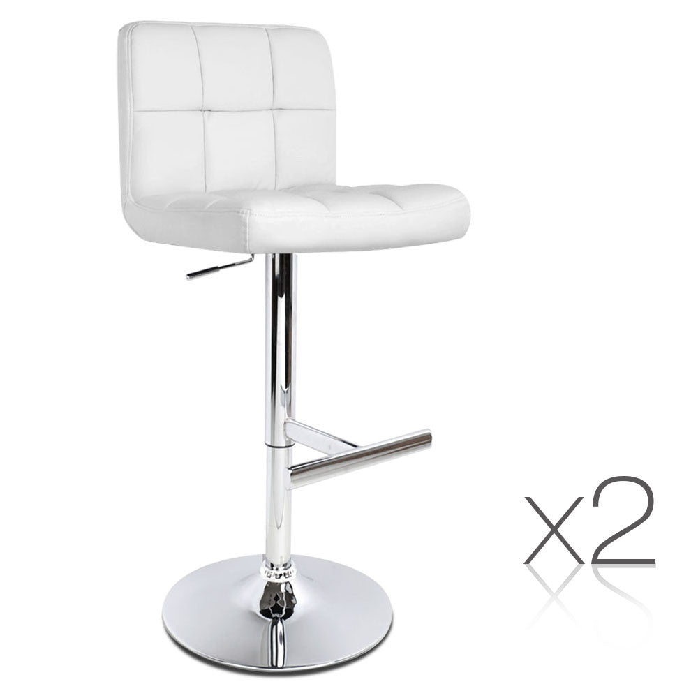 Set of 2 PU Leather Kitchen Bar Stool White