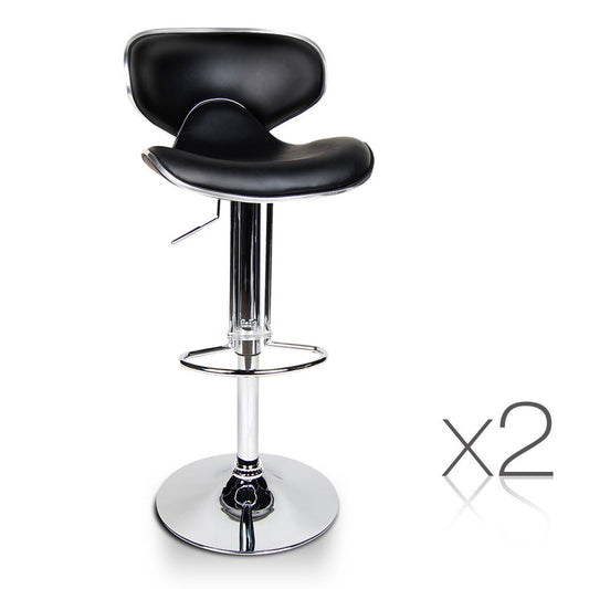 Set of 2 PU Leather Kitchen Bar Stool Black