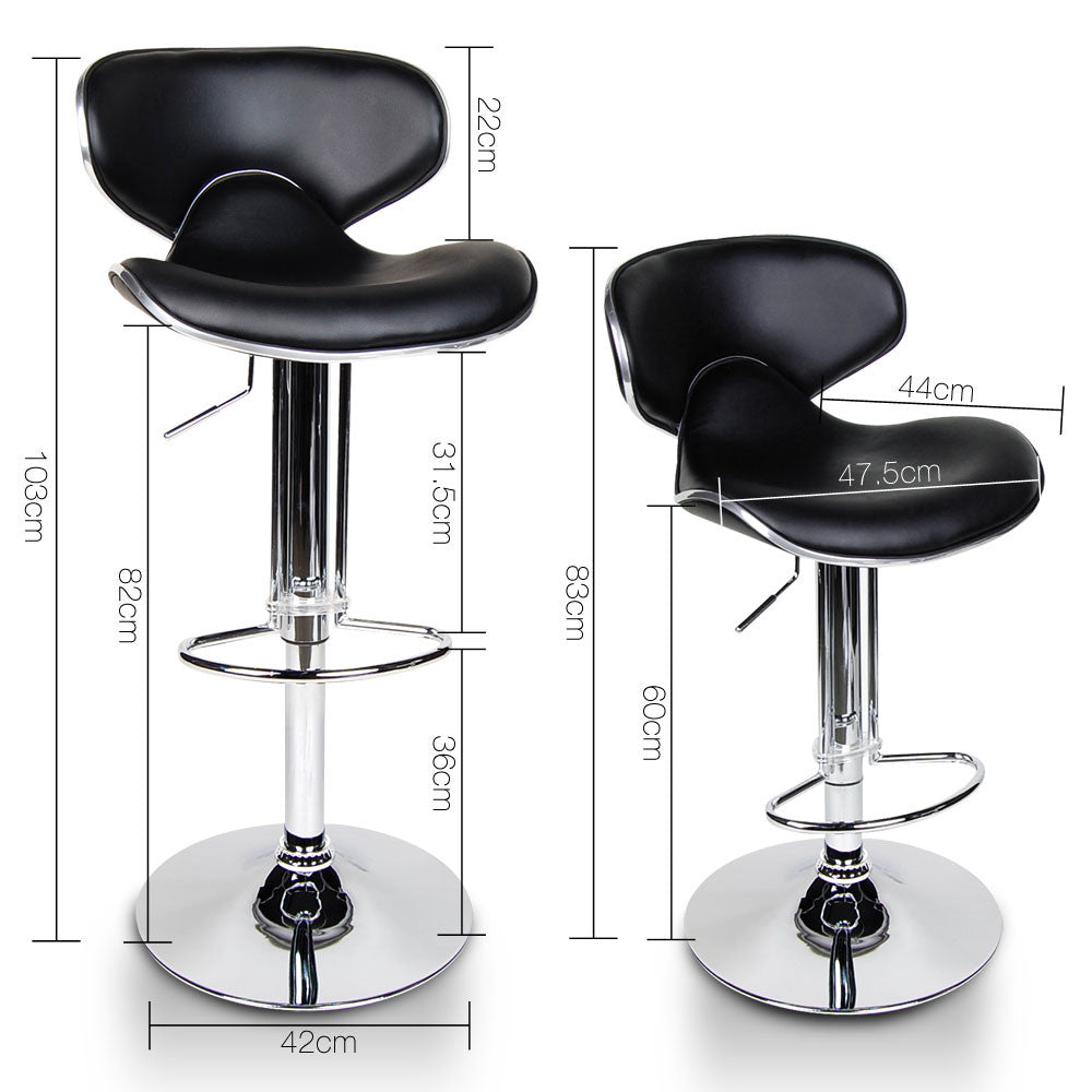 Set of 2 PU Leather Kitchen Bar Stool Black