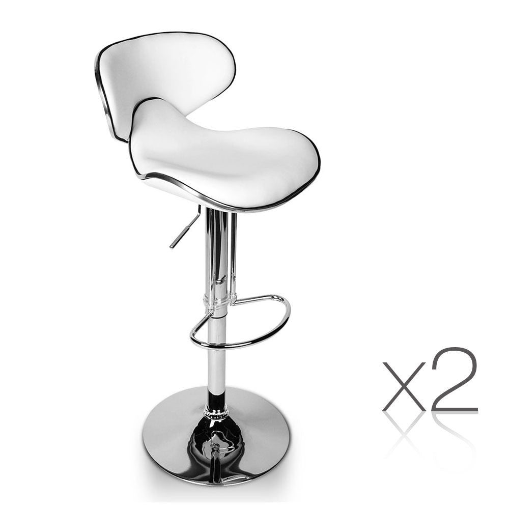 Set of 2 PU Leather Kitchen Bar Stool White