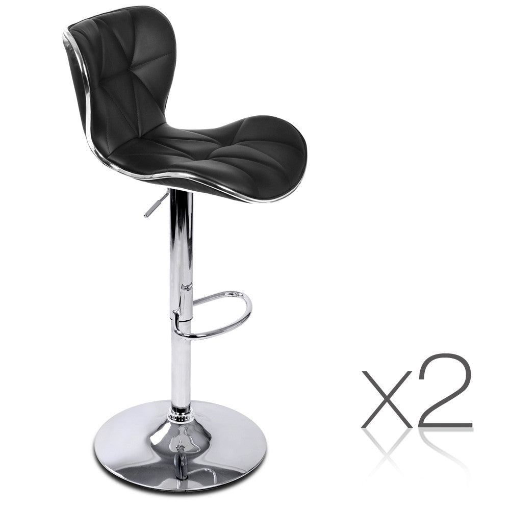 Set of 2 PU Leather Kitchen Bar Stool Black