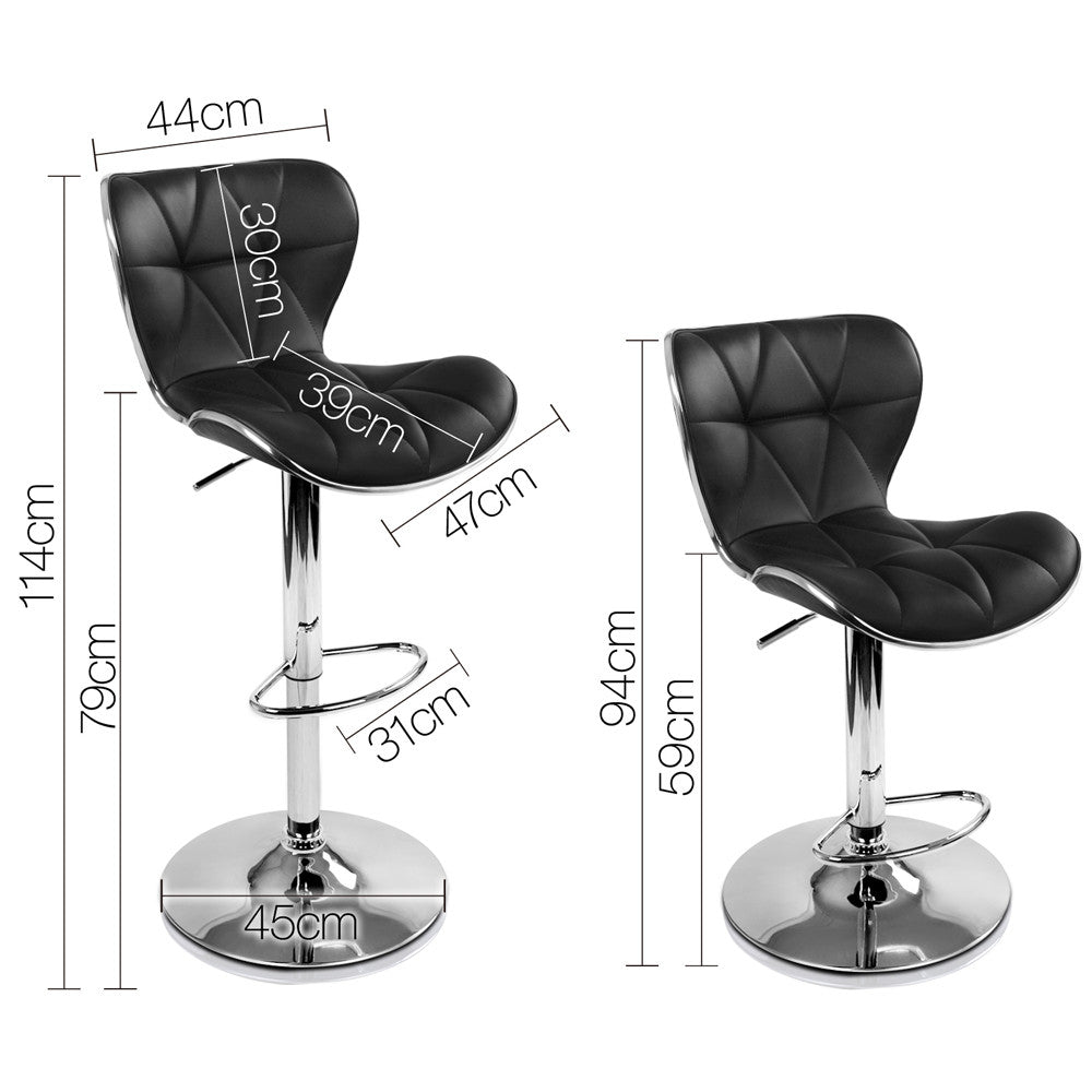 Set of 2 PU Leather Kitchen Bar Stool Black