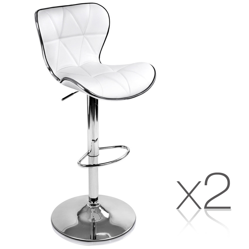 Set of 2 PU Leather Kitchen Bar Stool White