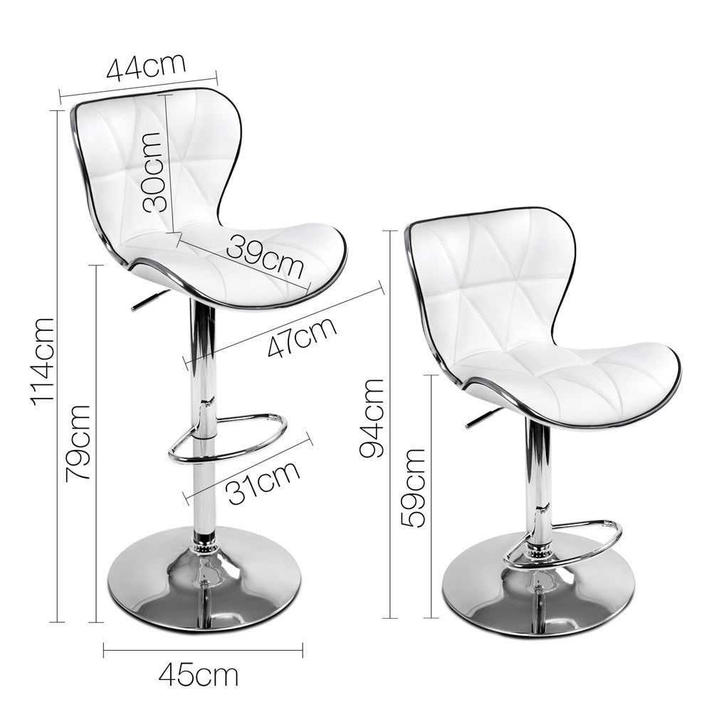 Set of 2 PU Leather Kitchen Bar Stool White