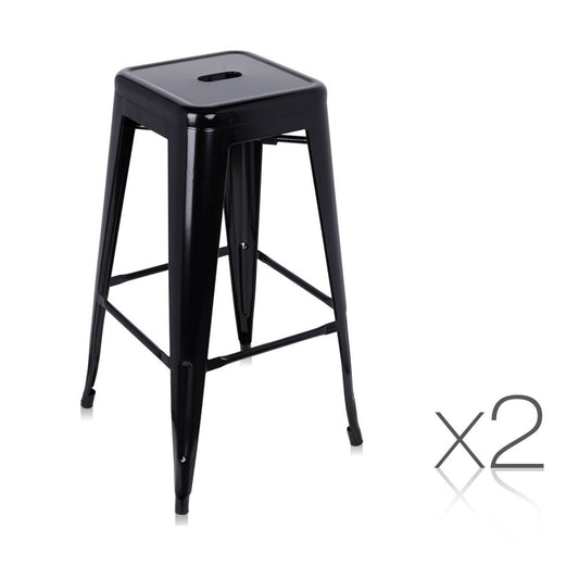 Set of 2 Steel Kitchen Bar Stool 76cm Black