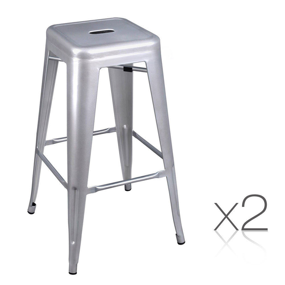 Set of 2 Steel Kitchen Bar Stool 76cm Metallic Silver