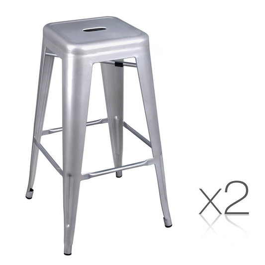 Set of 2 Steel Kitchen Bar Stool 76cm Metallic Silver