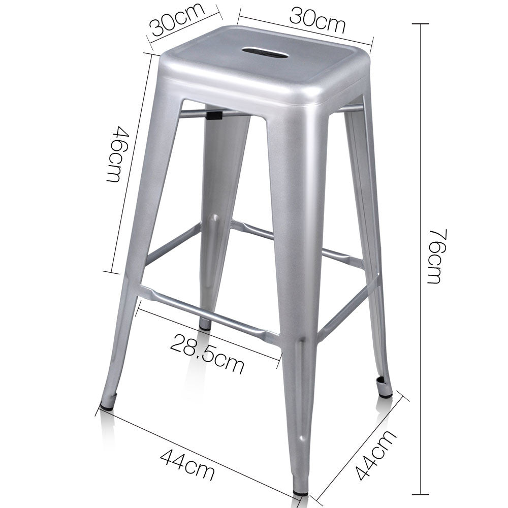 Set of 2 Steel Kitchen Bar Stool 76cm Metallic Silver