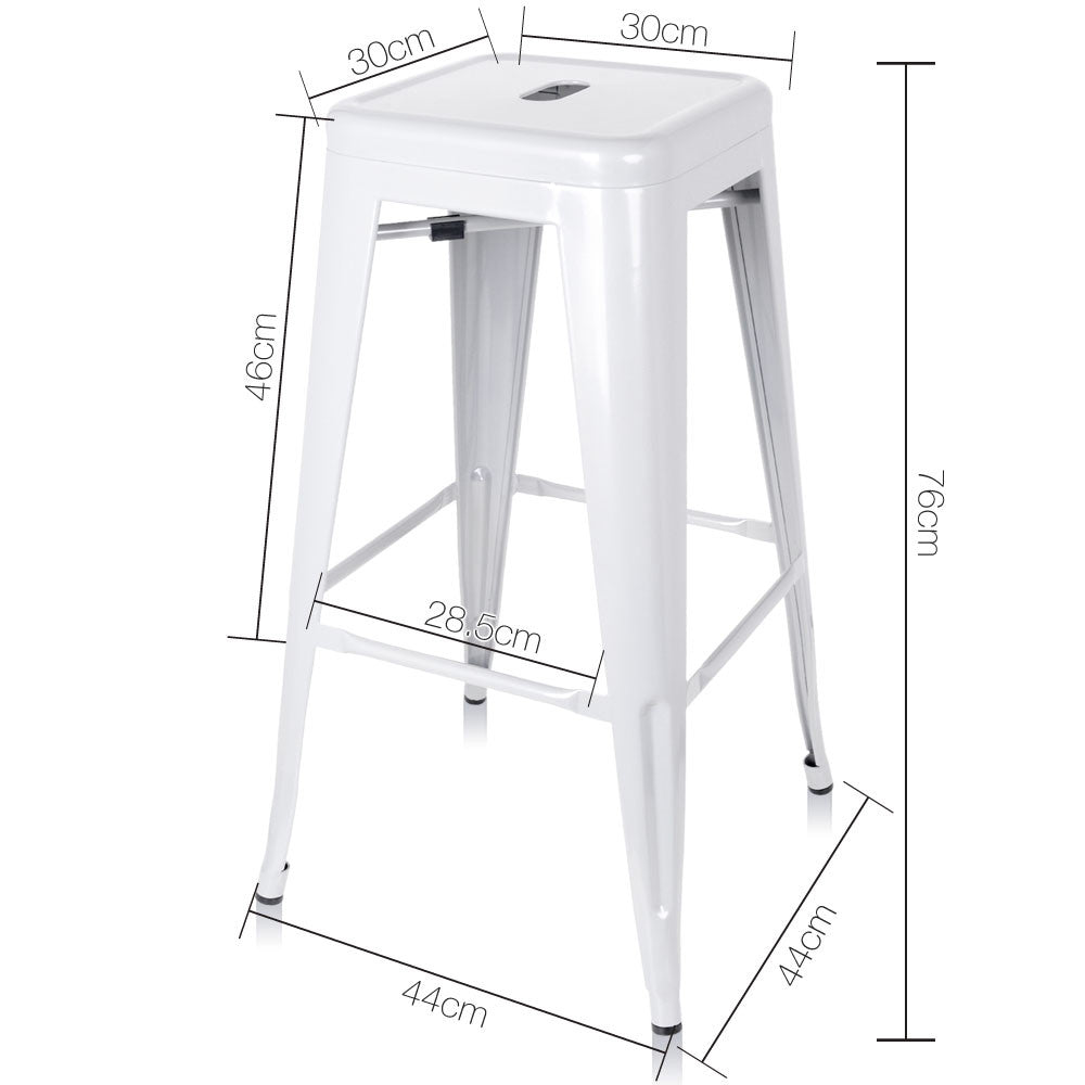 Set of 2 Steel Kitchen Bar Stool 76cm White