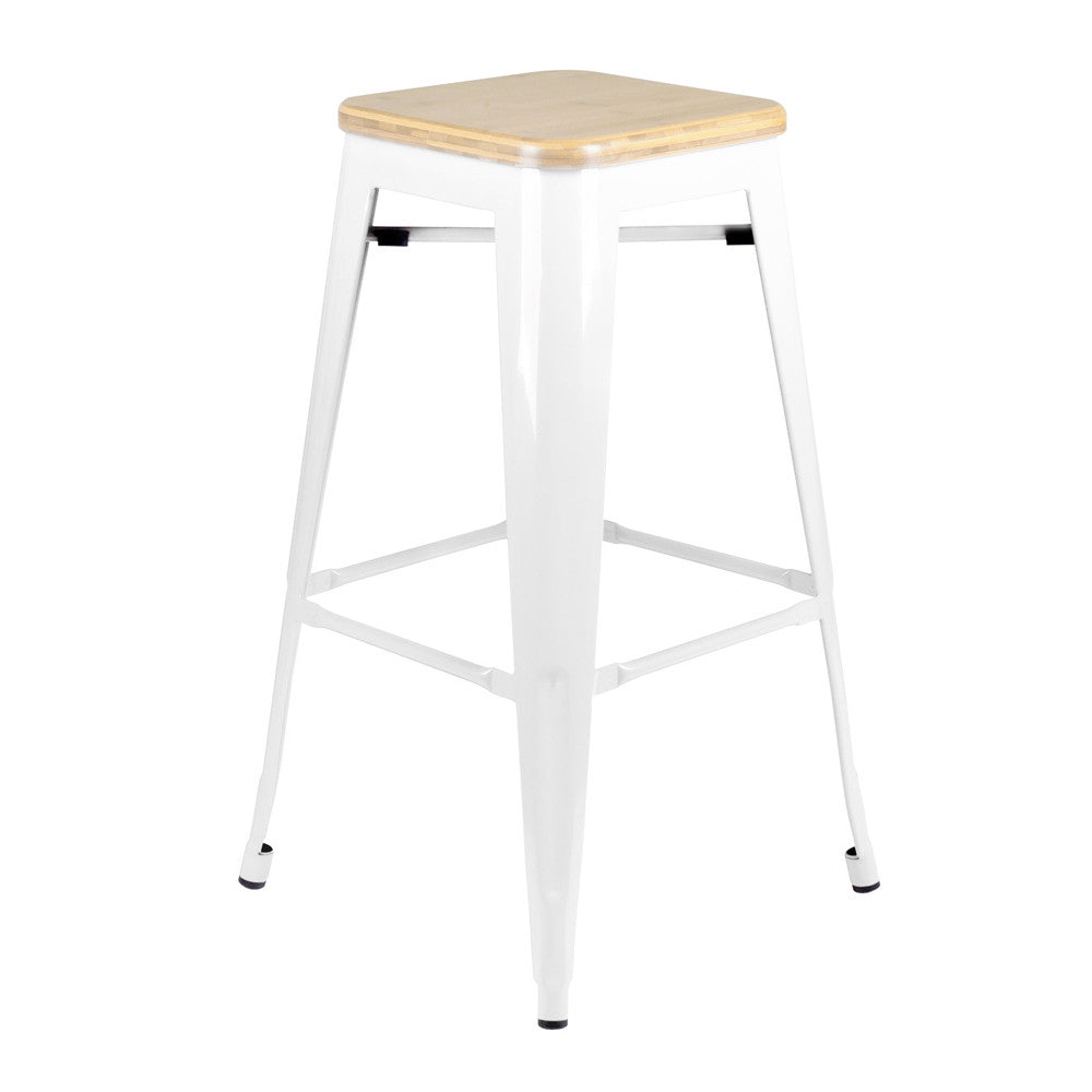 Set of 2 Tolix Replica Metal Steel Bamboo Seat Bar stool 76 cm White